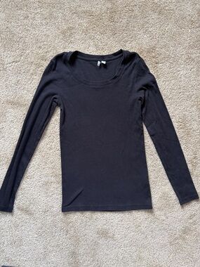 Nordstrom Black Basic Long Sleeve Ribbed Scoop Neck Tee